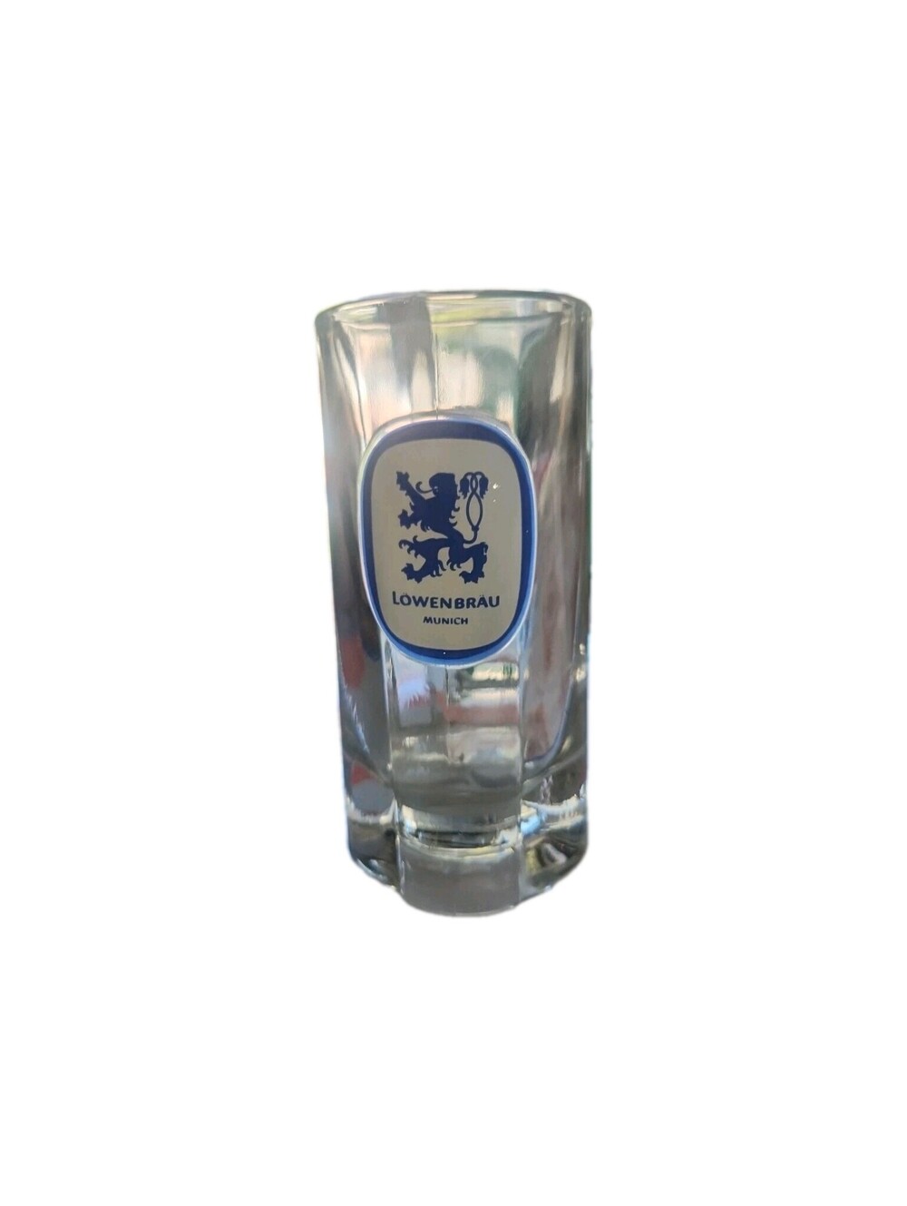 Vintage LOWENBRAU MUNICH Clear Glass German Beer Mug Stein 8 oz 6”